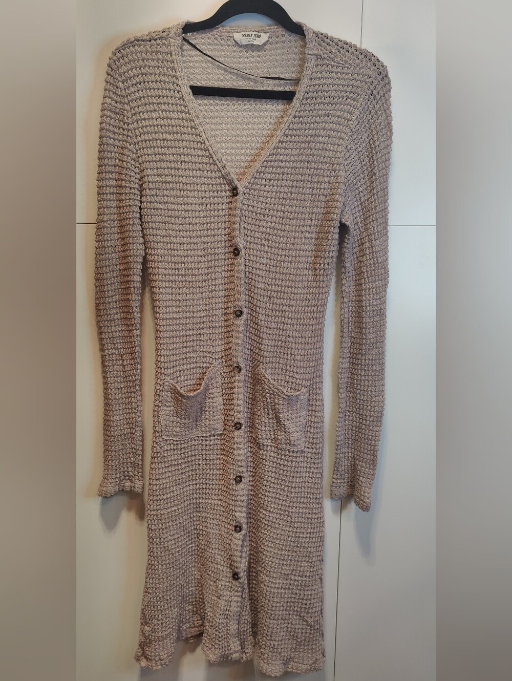 Double Zero Long Knit Duster Cardigan Button Front Beige Taupe Medium